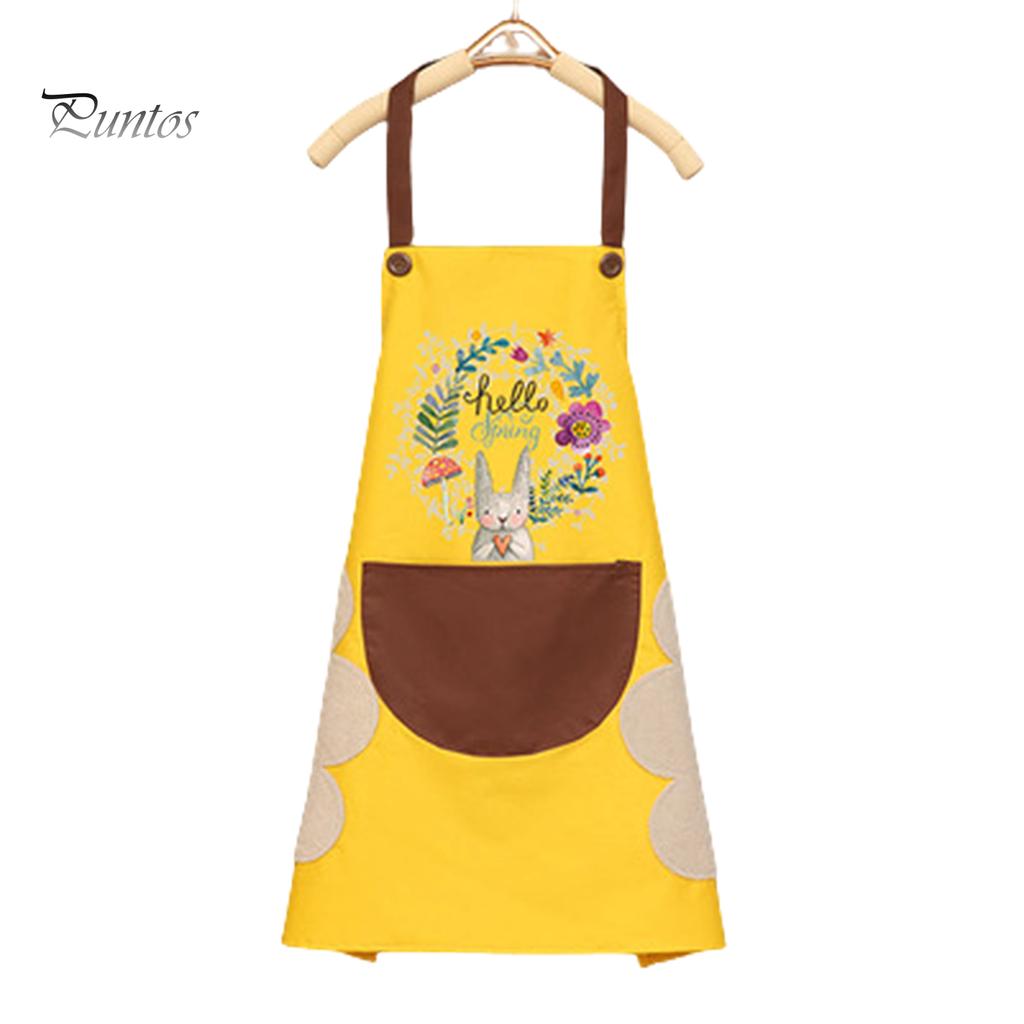 Puntos Cartoon Oil Proof Kitchen Waterproof Wipeable Wreath Rabbit Nail Shop Apron