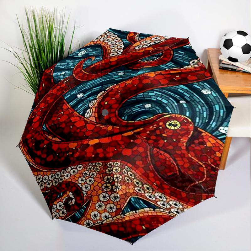 Retro Cthulhu Octopus Umbrella Automatic Open/close, Sturdy Iron Frame & 8-Rib Struct, Umbrella for Women & Men, Christmas Gifts