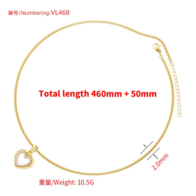 Copper Inlaid Artificial Pearl Love Pendant Necklace Femininity Hollow Heart Peach Heart Neck Chain Vl468