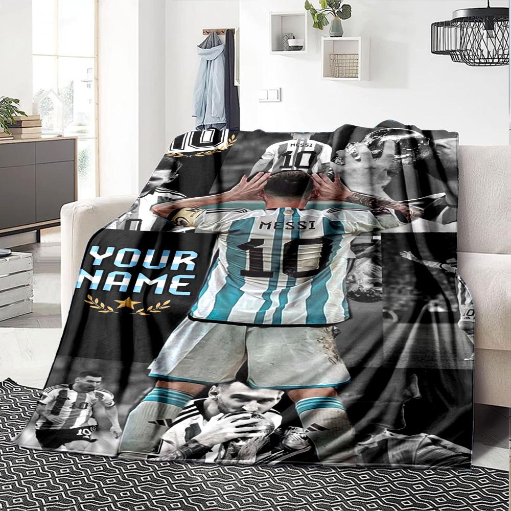 Football Messi Personalized Text Blanket Multi-purpose Personalized Blanket Durable Comfort Perfect for Chair Livingroom Nap Bed for All Occasions