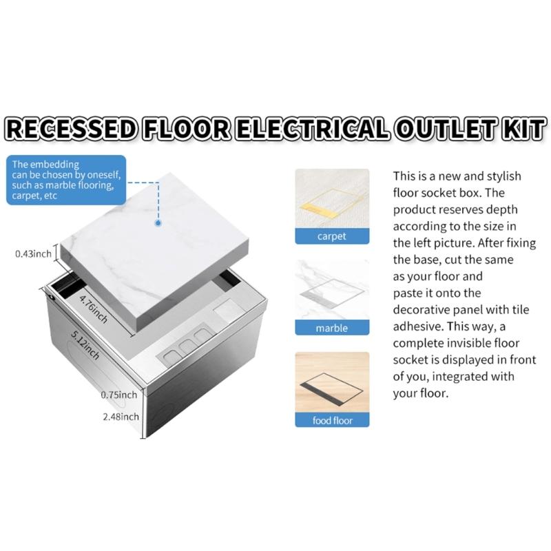 Waterproof Stainless Steel Marble Floor Socket Box Embedded Flat Thin Floor Socket with USB Port Concealed Socket