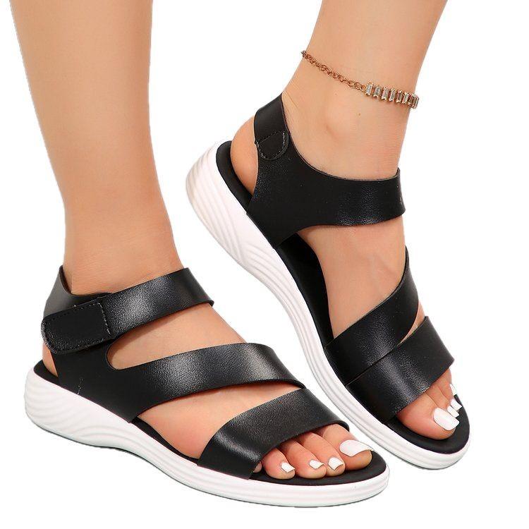 Commerce extérieur été 2024 couleur unie bout rond mode Velcro un mot sandales à plateforme grande taille pour belles femmes européennes