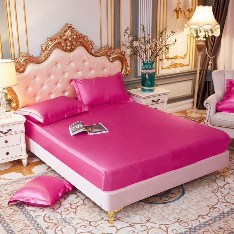 Ice Silk Satin Bed Sheets: Solid Color Three-Piece Set – Imitation Silk Mattress Protector.