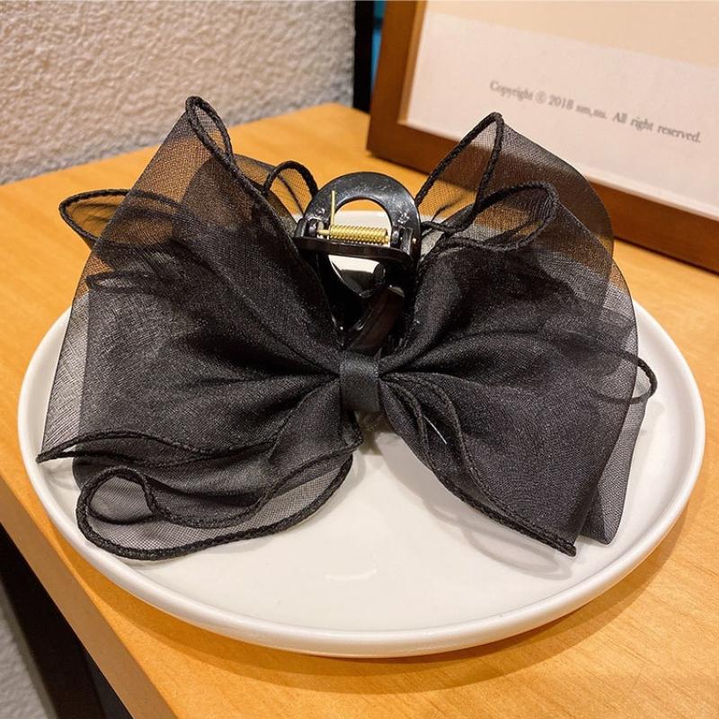 Sweet Mesh Lace Bow Large Hair Claw For Women  Hair Clips Commuting Versatile Claw Clip Hairpins Hair Accessories