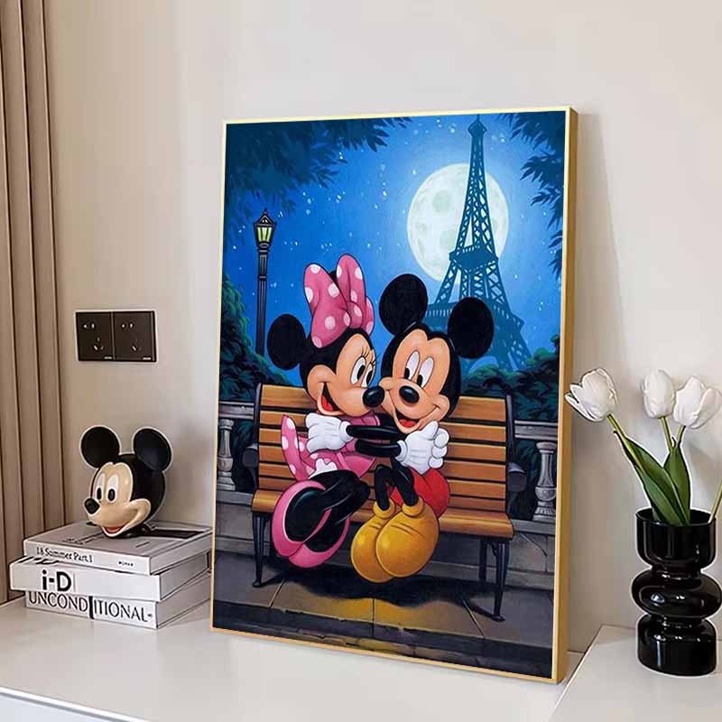 Disney Diamond Painting Mickey and Minnie Mouse Romantic Moonlit Night Illustration Cartoon Diamond Painting Full Diamond CrossStitch DIYGiftHomeDecor