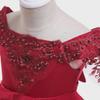 2024 One-Shoulder Puffy Princess Dress with Mesh Embroidery and Pearls for Girls
