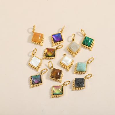 CARLIDANA Stainless Steel Colorful Natural Stone Charm Square Shapes Gold Color Pendants Jewelry Making DIY Necklace Accessories