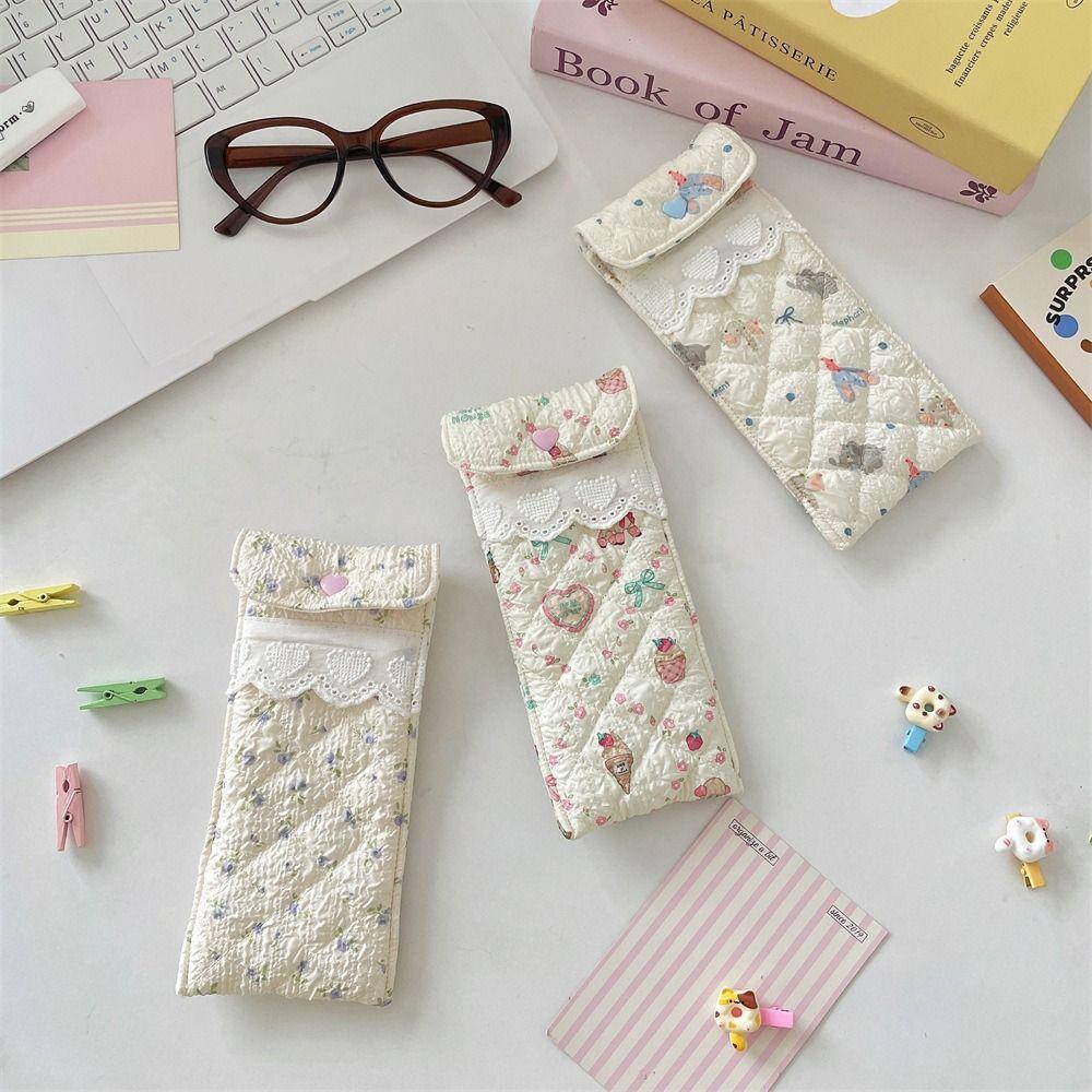 Sweet Cute Pencil Case Lace Heart Lovely Eyeglasses Case Cotton Glasses Storage Bag Student