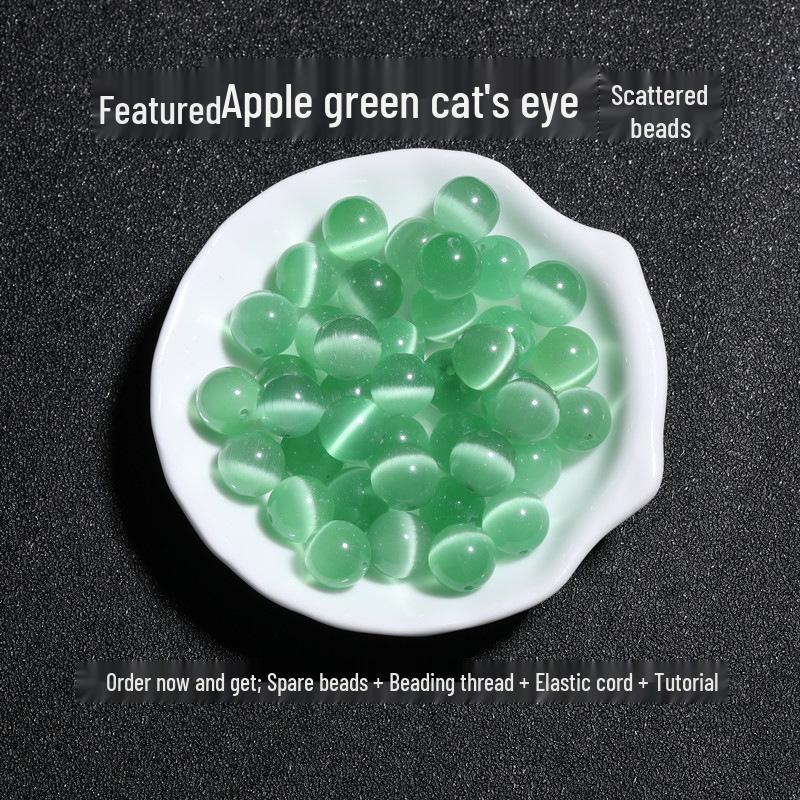 Green Cat's Eye Stone Beads for Handmade Jewelry: Loose Beads for DIY Bracelets & Necklaces