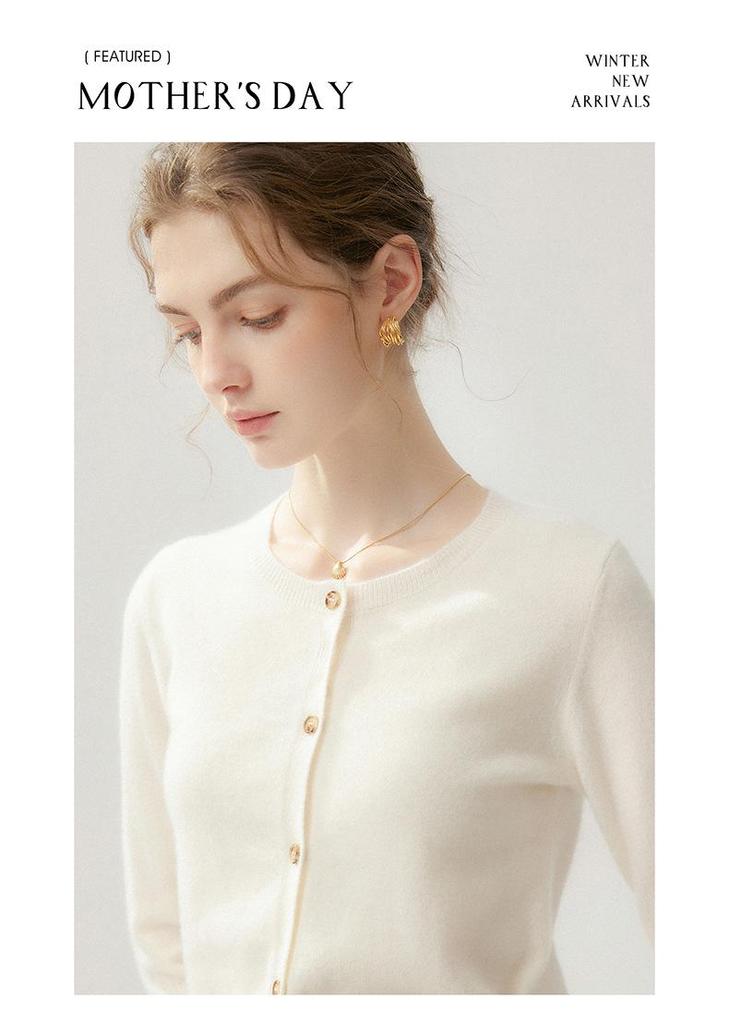 Elegant 100% Cashmere Round Neck Long Sleeve Outerwear