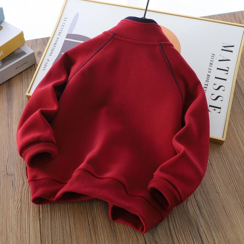 Boys Fleece Lined Half Zip Stand Collar Sweatshirt Warm Long Sleeve Jacket For Big Kids Chinese New Year Outfit