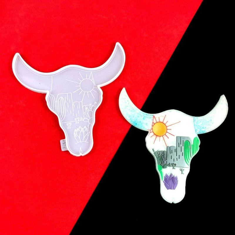 Animal for Head Silicone Mold Wall Pendant Decor Resin Casting Mold Bull for Head Coaster Epoxy Casting Mold Home Decor