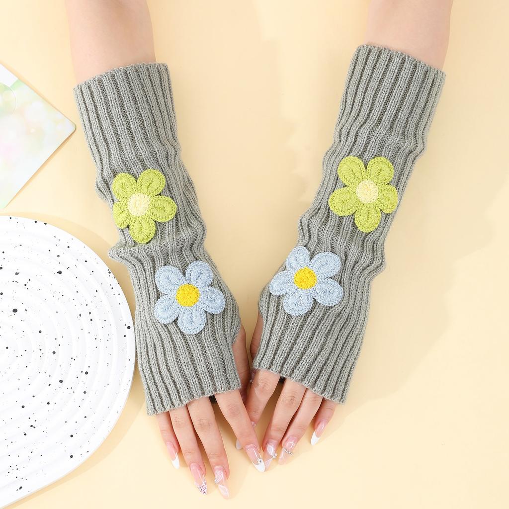 Botvotee Sleeves for Women Y2k Accessories Sweet Pink Flower Half Finger Arm Warmers Preppy Style Winter Knit Fingerless Gloves