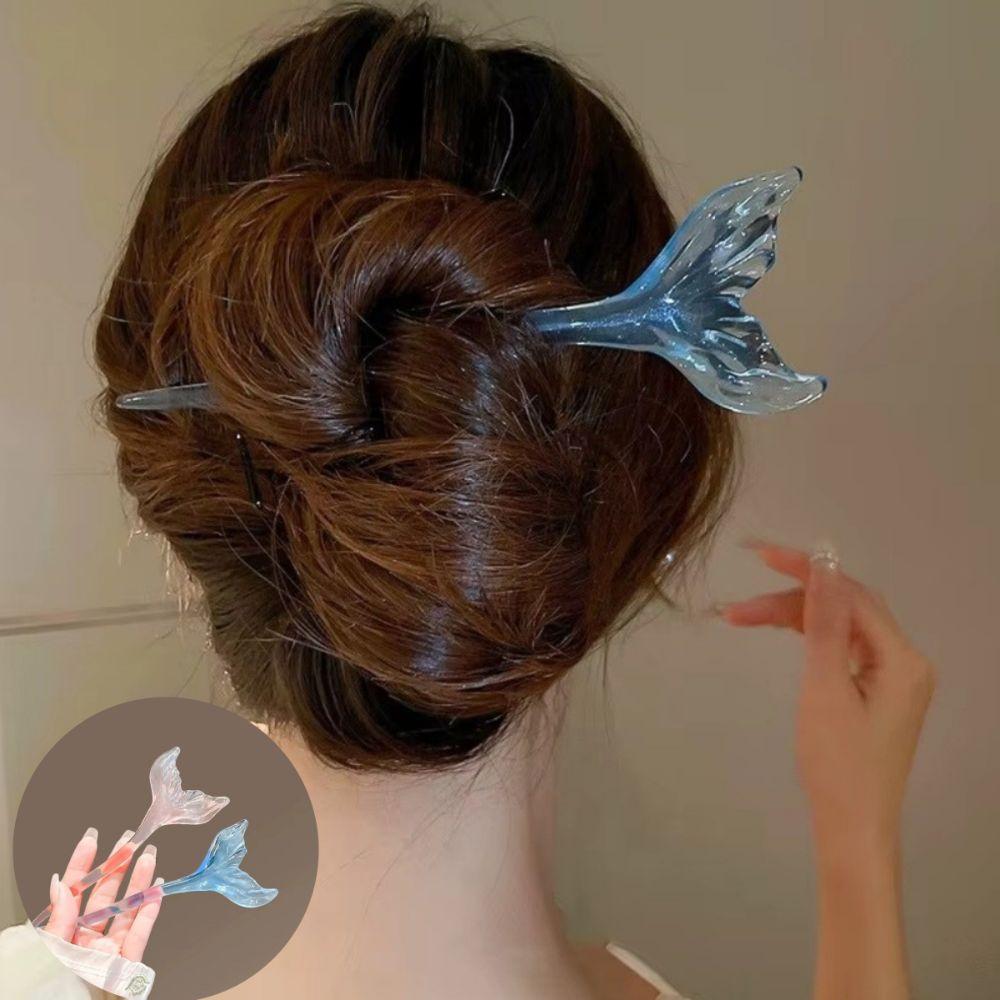Transparent Hair Sticks Blue Women Scrunchie Headwear New Fish Tail Hairpin