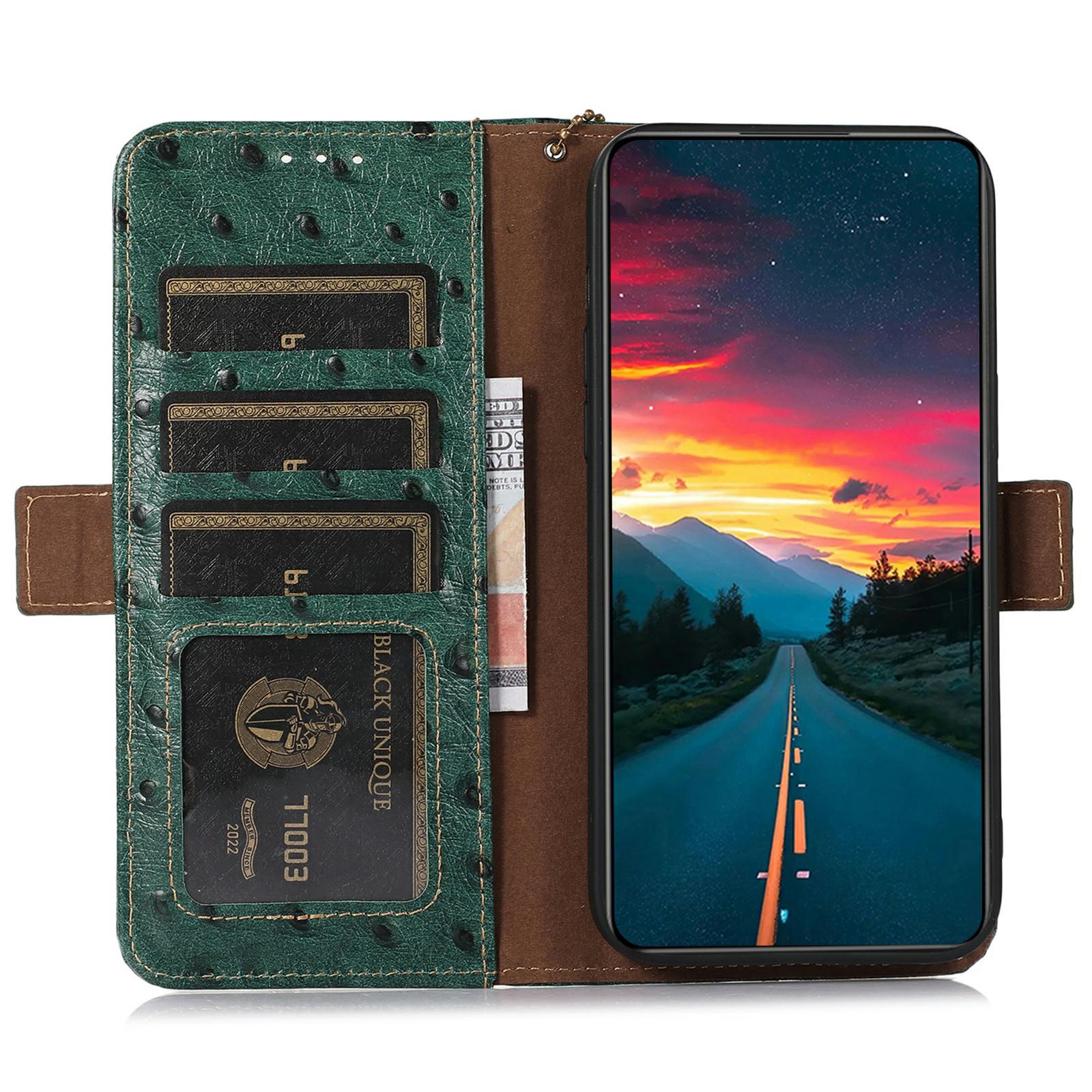 

For OnePlus Ace 5 5G/13R 5G Case RFID Blocking Genuine Cow Leather Phone Case Ostrich Texture Green