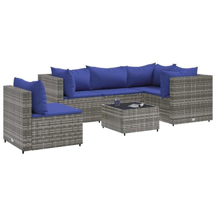 VidaXL Garden Lounge Set 6 Pcs with Cushions Grey Wicker, Outdoor Sofa Set, Garden Corner Sofa, 3308167