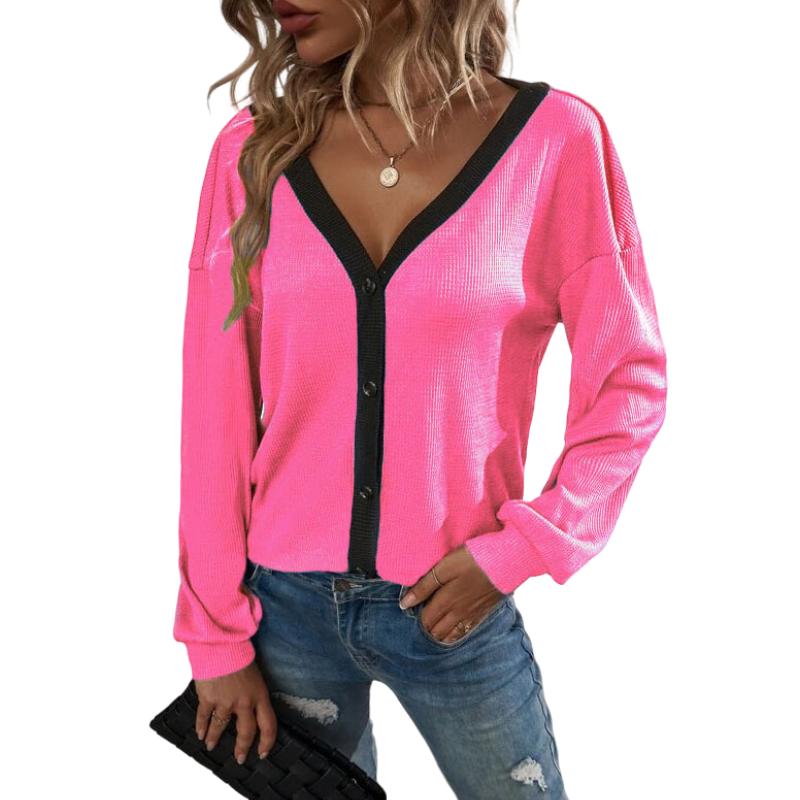 2023 Neues Damen-Top mit Waffel-Langarm-Cardigan-T-Shirt