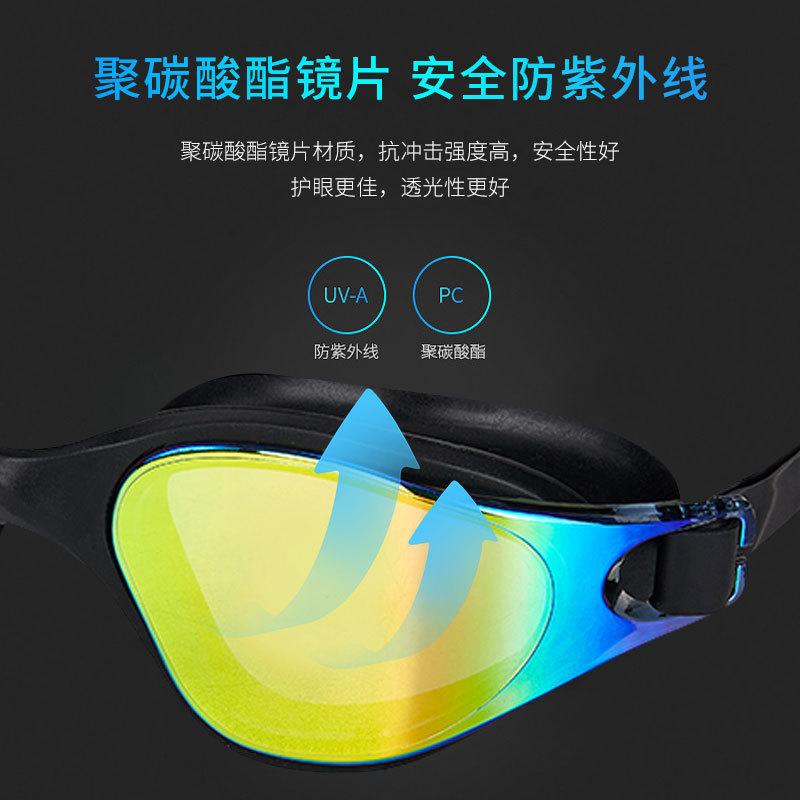 Adult Swimming Goggles, Anti-fog, Professional One-piece Silicone Large-frame Electroplated Swim Goggles
