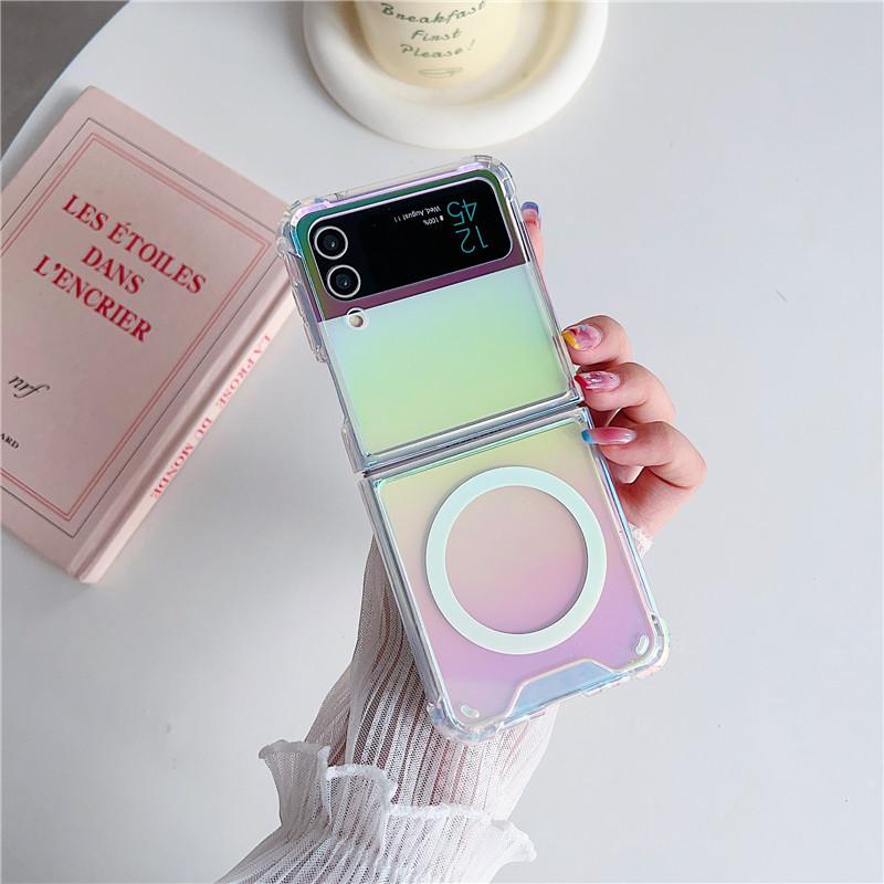 Applicable To Zflip5 Mobile Phone Case Folding and Colorful Samsung Galaxy Zflip4 Transparent Shell Gradient Magnetic Case