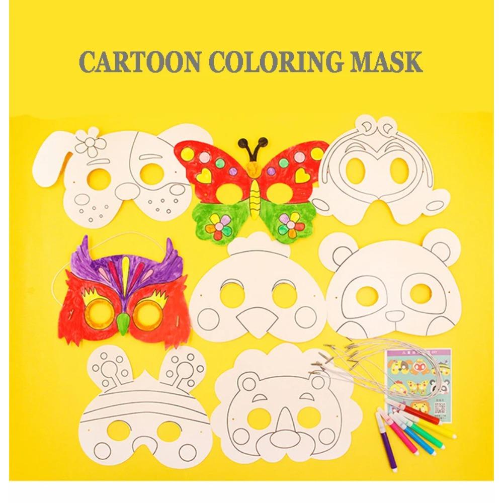 8Pcs Cartoon Animal Painting Masks Diy Color Kindergarten Graffiti Coloring Crafts Toys Children Creative Hand-Painted Fun Toys