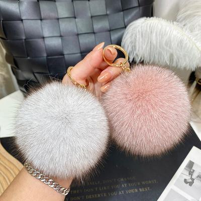 1PC Key Holder Metal Ring Charm Gift Fluffy Fashion 9cm Fox Fur Pompom Ball Keychain Car Keyring