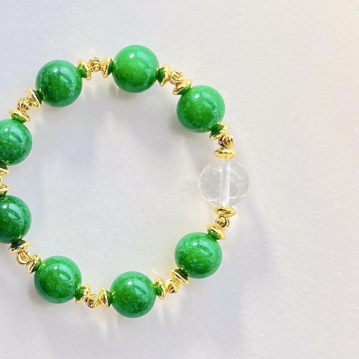 Imperial Green Emerald Quartz Stone Natural White Crystal Design Bracelet