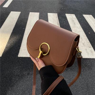Vintage Small PU Leather Flap Saddle Shoulder Sling Bag Fashion Autumn Solid Color All Match Crossbody Bag