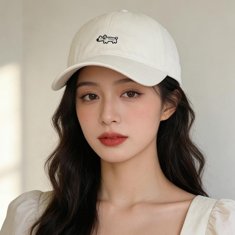 Classic Dog Embroidered Baseball Cap With Wide Brim For Sun Protection And Casual Wear