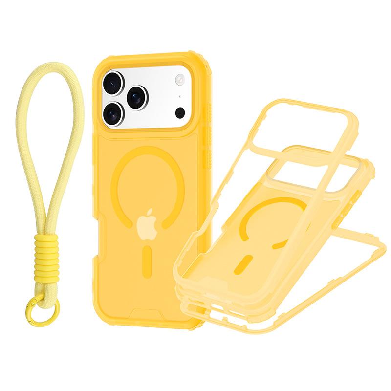 Pentru IP 17 Pro Max Husa de Telefon Magnetică Colorată 3-în-1 cu Textură de Piele și Curea