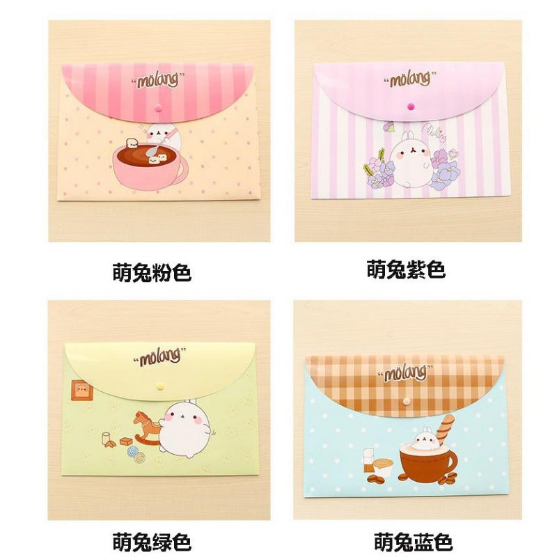A4 cute cartoon animal file holder snap button PVC folder pen box office information bag 1pcs