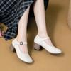 Soft dough thick heel single shoes women's spring and autumn new one-word buckle with round head dancing small leather shoes women
