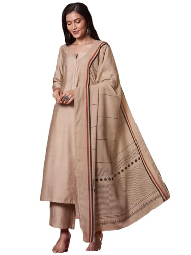 ANNI DESIGNER Women's Rayon Viscose Solid Straight Kurta with Pant & Dupatta (Raja Saab Beige-VKS14_S_Beige_Small)