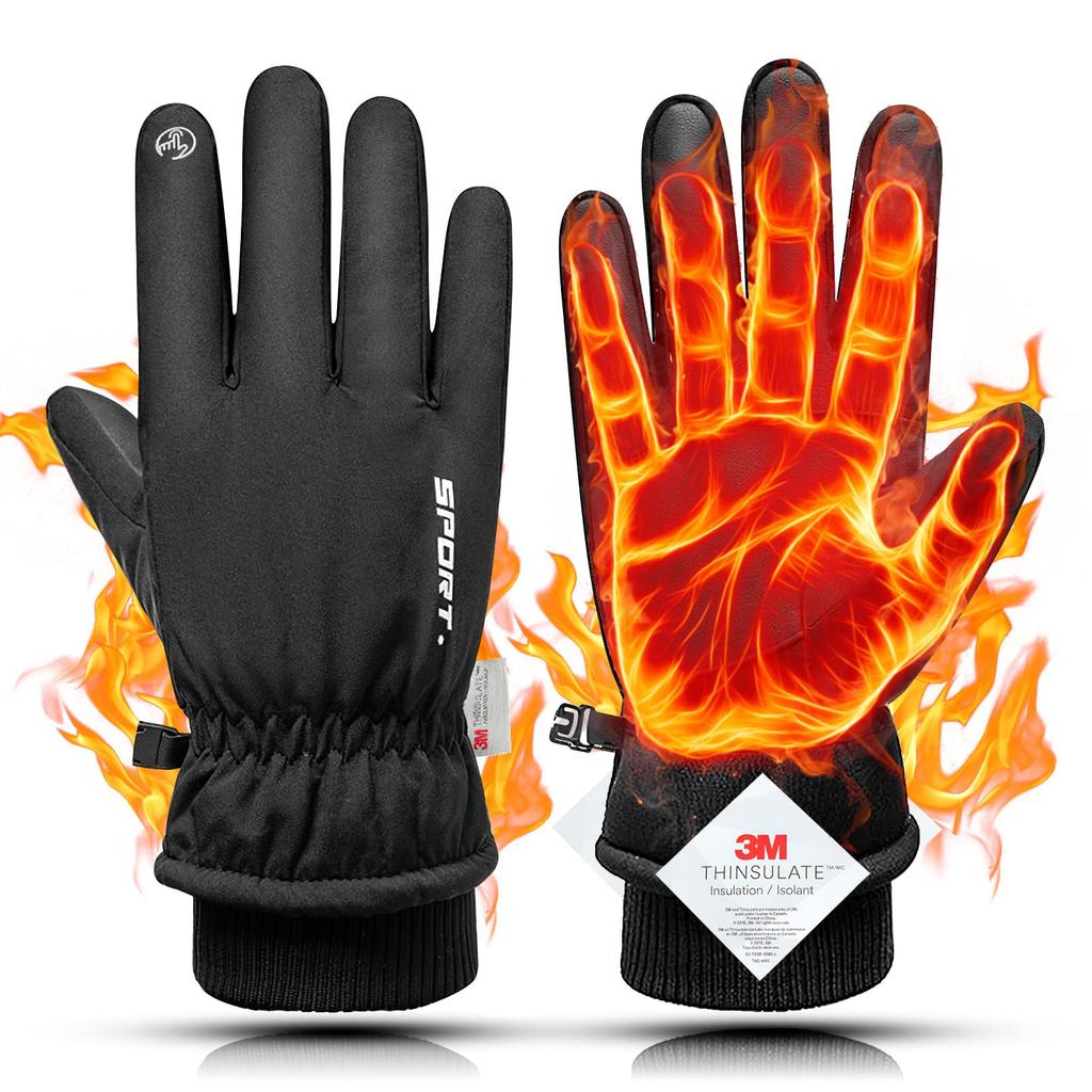 Adcey Outdoor Motorcycle Winter Cold Weather Gloves Fleece Smartphone Cold Weather Motorcycle Sports Fleece Tie Cycling Gloves for Unisex Black