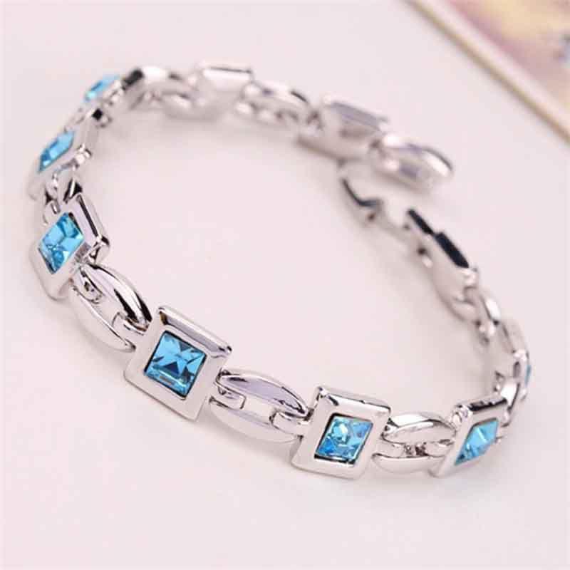 Jewelry Fashion Silver Plated Princess Cut Girl Elegant Crystal Charm Bracelet