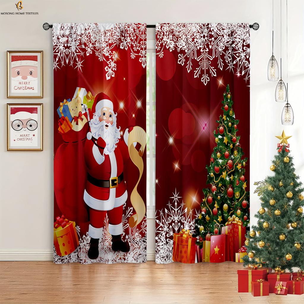 Tende Finestra Calzini di Natale Pupazzo di Neve Babbo Natale Stampate Tende Camera da Letto Soggiorno Decorazioni Festa di Capodanno Tende