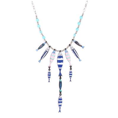 [Q5809] - Designer Necklace 'Lilipoupettes' (sardines) Silver Blue - 12.5 Cm
