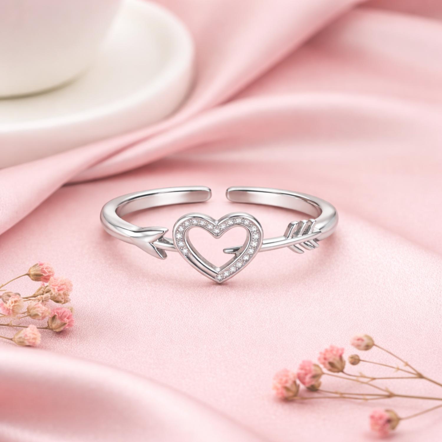 Heart Arrow Open Adjustable Ring – 925 Sterling Silver 7 серебряный