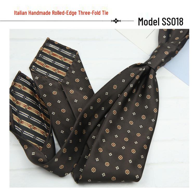 Men's Formal Arrow-Shaped Tie - Italian Handmade Rolled Edge, Three-Fold Pleat, Perfect for Weddings & Suits