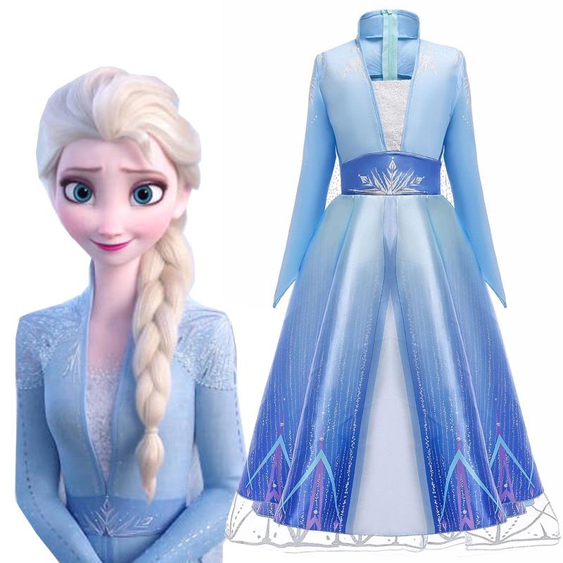 Girl Frozen 2 Elsa Dress Snow Queen Princess Cosplay Costume Outfit Halloween