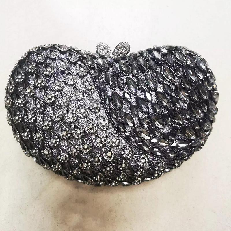 Gold Metal Red Rhinestone Wedding Purses Bag Luxury Heart-Shaped Women Tail Diamond Crystal Clutches Bags Lady Girls Handbag