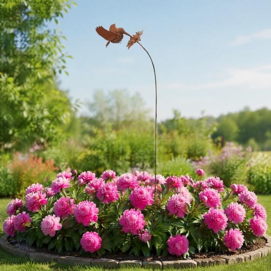Weatherproof Metal Yard Inserts Wrought Iron Hummingbird Flower Garden Stake, Decorative Art, Art Decorations Anti-Rust Decor Sign for Balcony