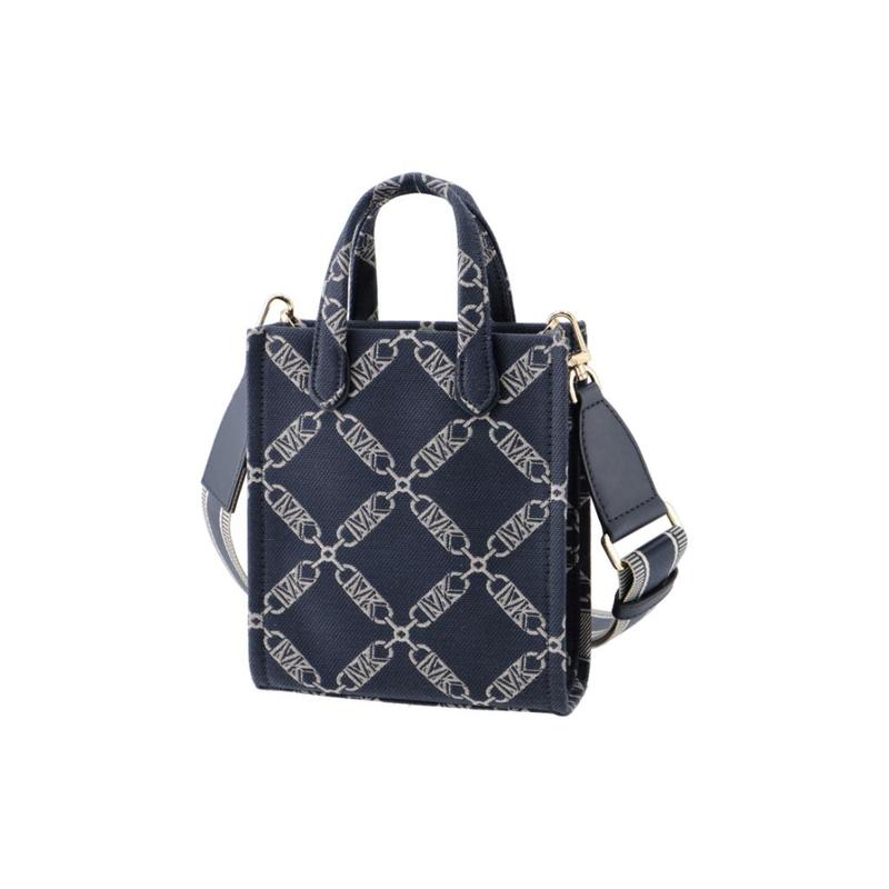 MICHAEL KORS Gigi Presbyopia Pattern Fabric and Artificial Leather Tote Bag Tote Bag Shopping Bag Crossbody Bag Clutch Mini Women’s Navy Blue