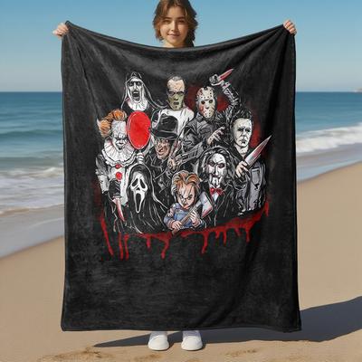 1 Stück Horror, Charaktere, Halloween Decke Überwurfdecke, Weiche Bettwäschehülle, Flanelldecken, Reisen, Camping, Ganzjahresnutzung 102770