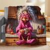Whimsical Grandma Smoking and Drinking Coffee Throw Blanket - Retro Funny Art Print Cozy Soft Accent for Sofa Office Travel