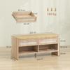 Boho Shoe Bench with 2 Rattan Drawers, Shoe Storage Bench with Cushioned Seat and Open Shelf Oak Wood Effect