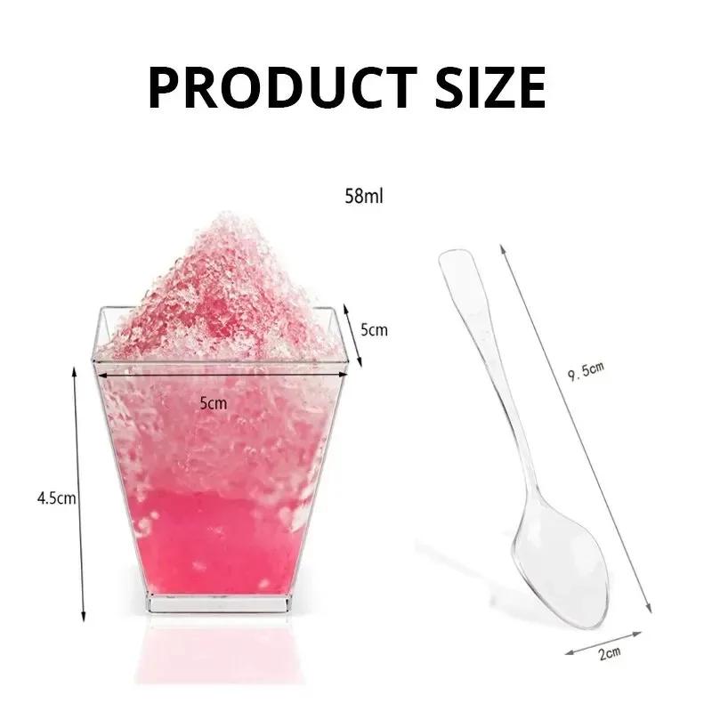 60ml 50Pcs Clear Plastic Party Ice Cream Cups with Lids and Reusable Spoons for Tasting Appetizers Serving Bowl