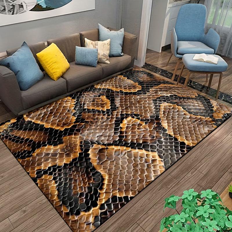Realistic Snake Skin Pattern Rug with Brown and Orange Scales Design Suitable for Use As an Anti-slip Game Mat for Living Room and Bedroom Sofas