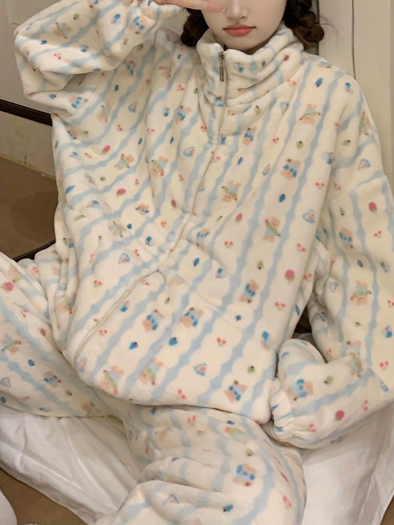 Women's Warm Cartoon Long-Sleeve Full-Length Pajamas For Winter