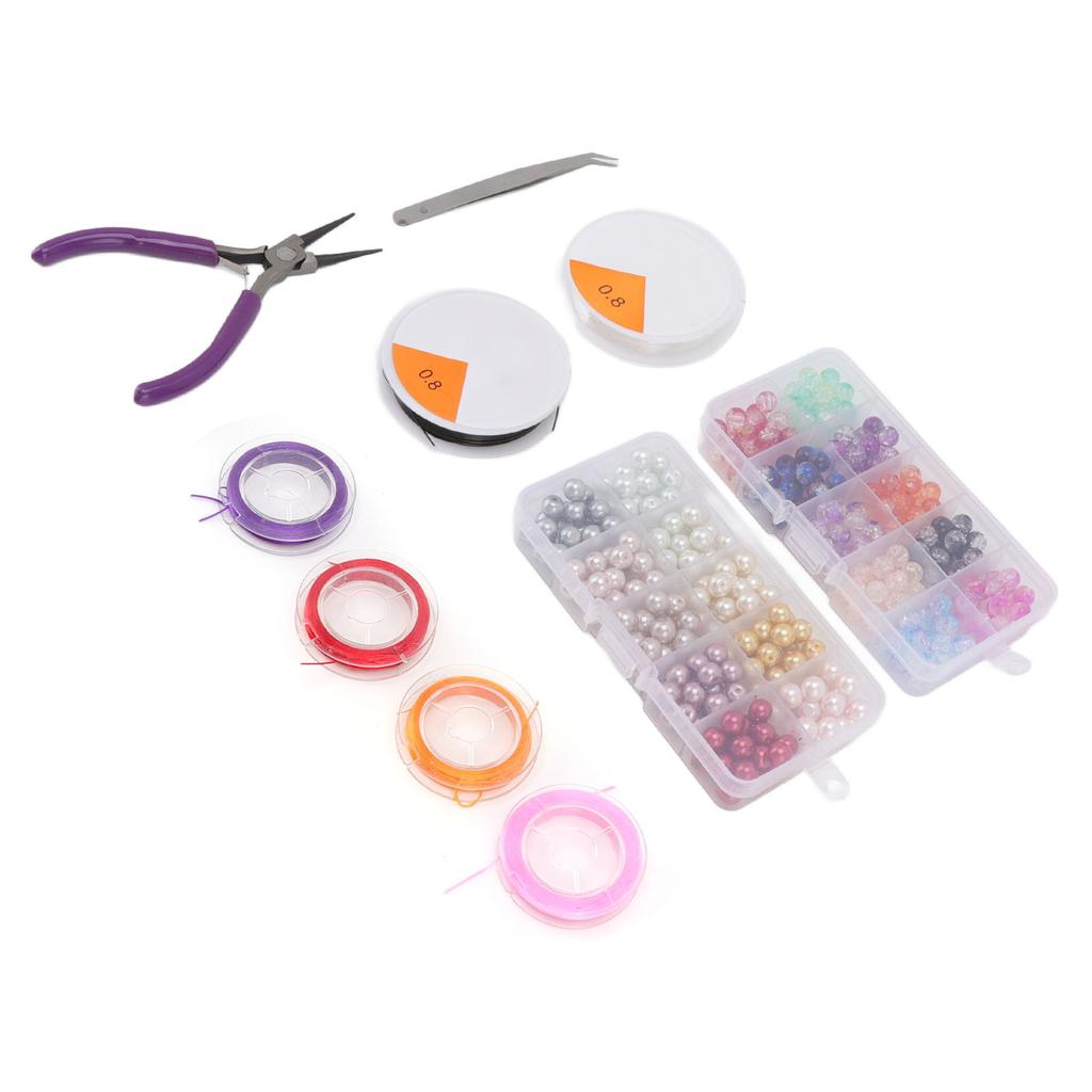 DIY Jewelry Making Kit Pliers Artificial Pearls Glass Colorful Beads Elastic Thread Jewelry Making Set with Box
