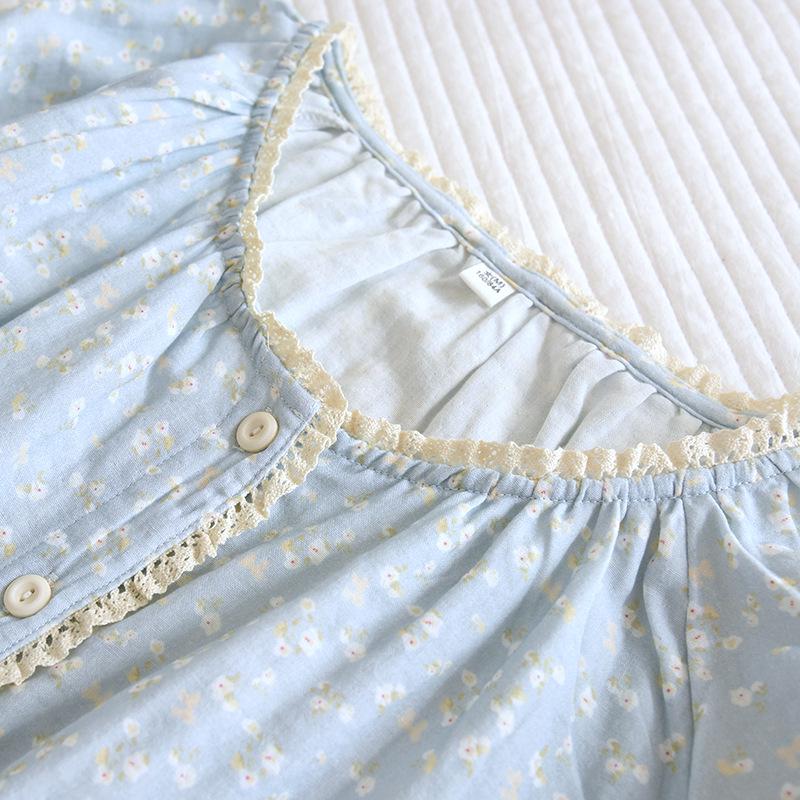 Women's Floral Print Pure Cotton Gauze Pajama Set - Spring/Summer Long Sleeve & Pants